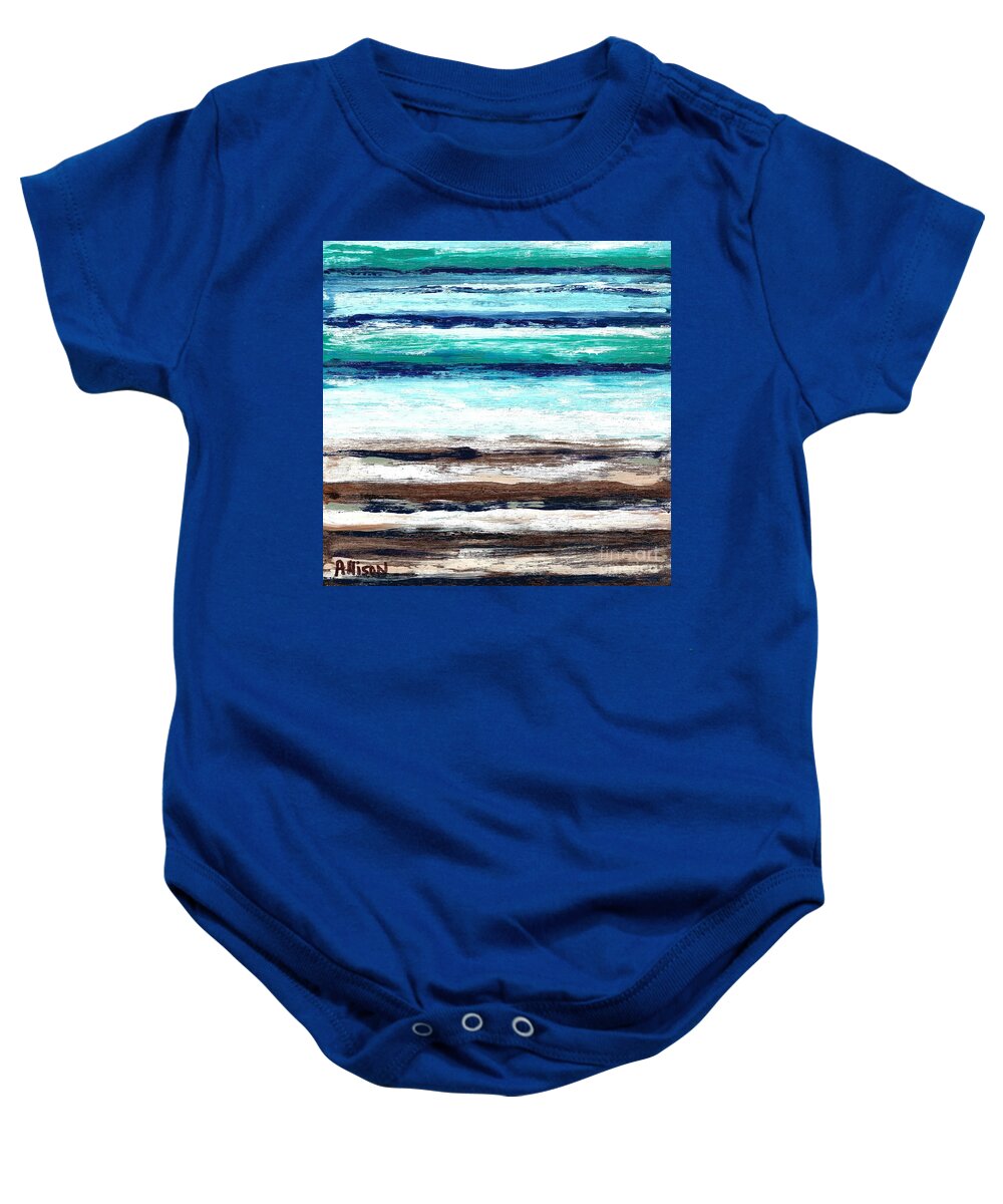 #water #ocean #abstract #surfandturf #sea #sand #waves Baby Onesie featuring the painting Surf and Turf by Allison Constantino