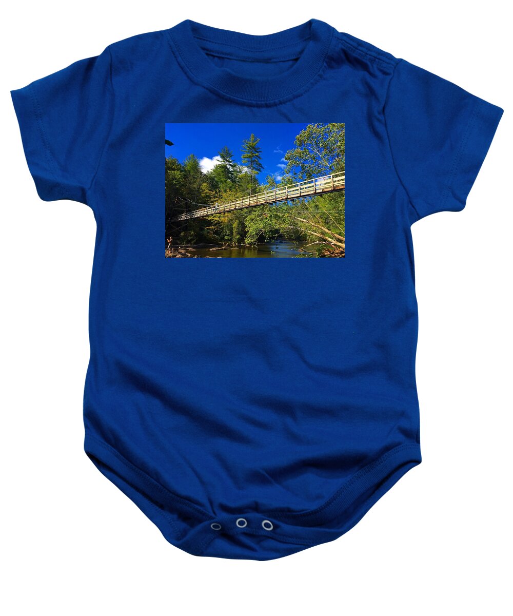 Bridge Baby Onesie featuring the photograph Toccoa River Swinging Bridge by Richie Parks