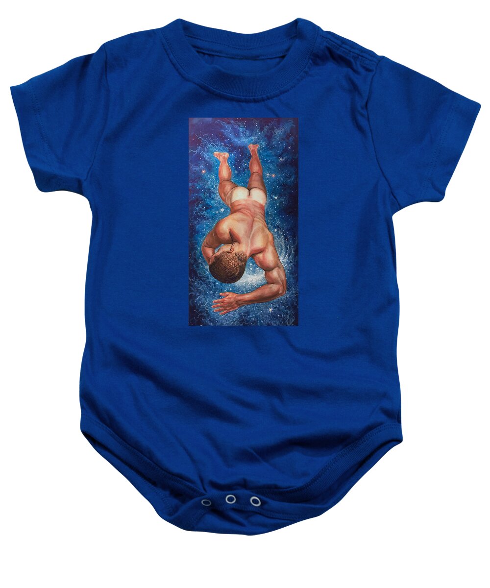 Nude Male Baby Onesie featuring the painting Tan Lines In Space by Marc DeBauch