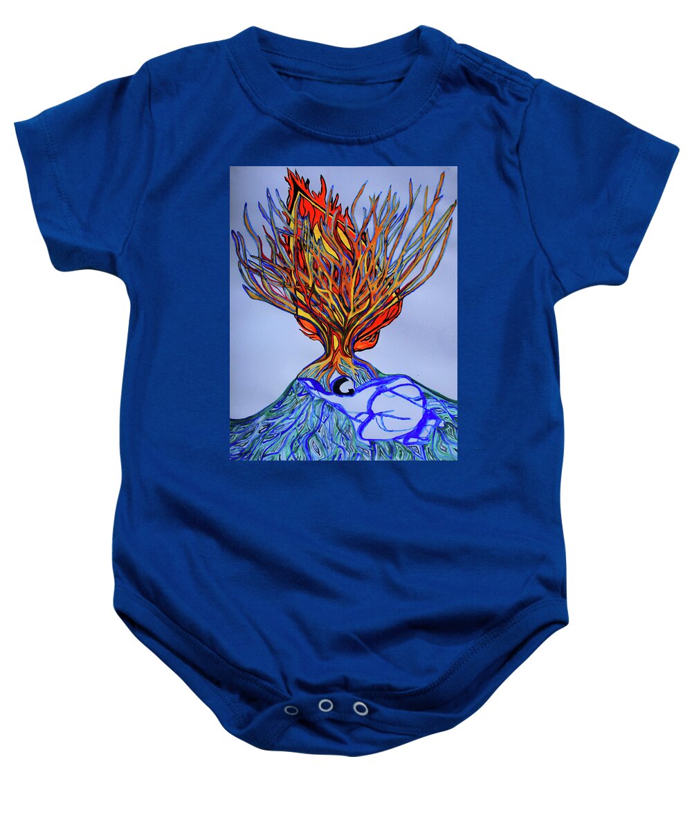 Jesus Baby Onesie featuring the painting The Burning Bush by Gloria Ssali