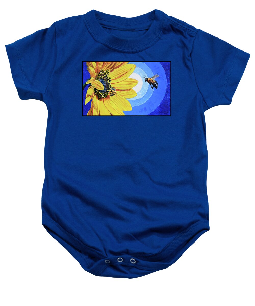 Bee Baby Onesie featuring the painting The Call of the Sunflower by John Lautermilch