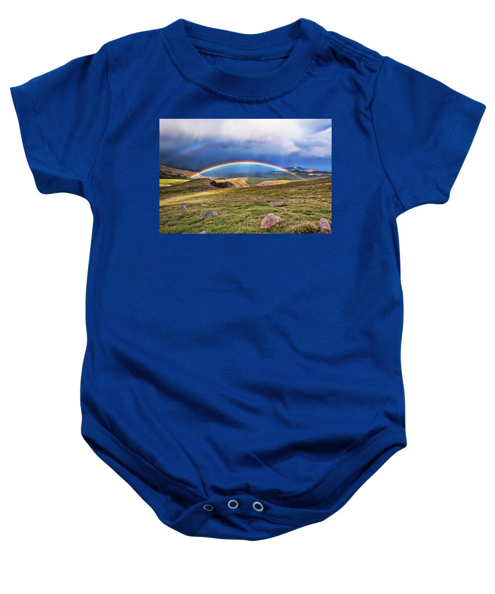 Rainbow Landscape Baby Onesie featuring the photograph The Double Blessing by Jim Garrison