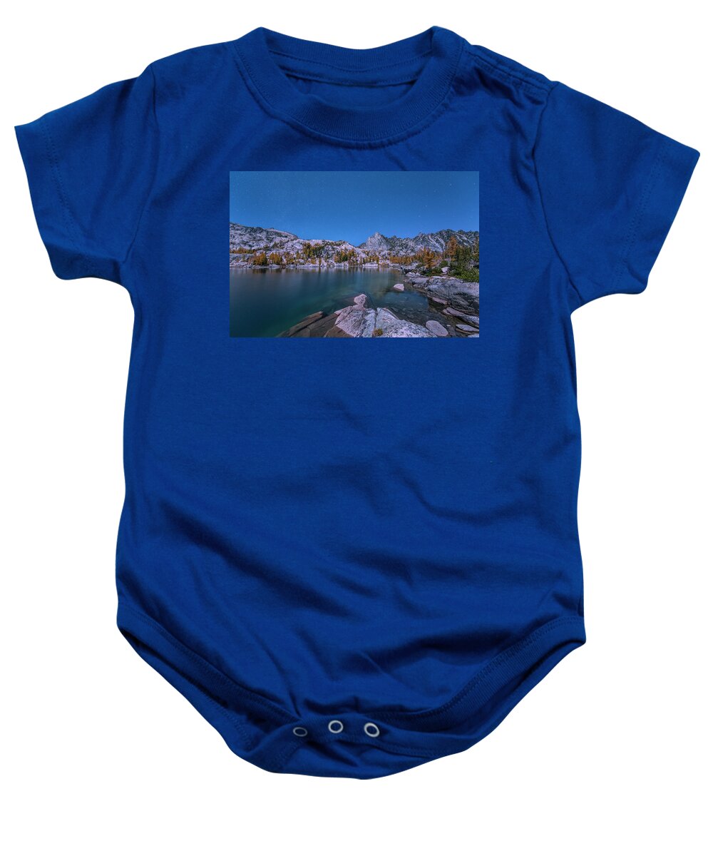 Enchantments Baby Onesie featuring the digital art The Night in Leprechaun Lake by Michael Lee