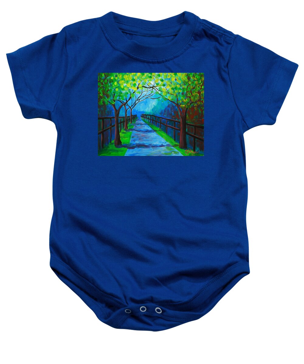 Tree Baby Onesie featuring the painting Tree Lined Fence by Emily Page