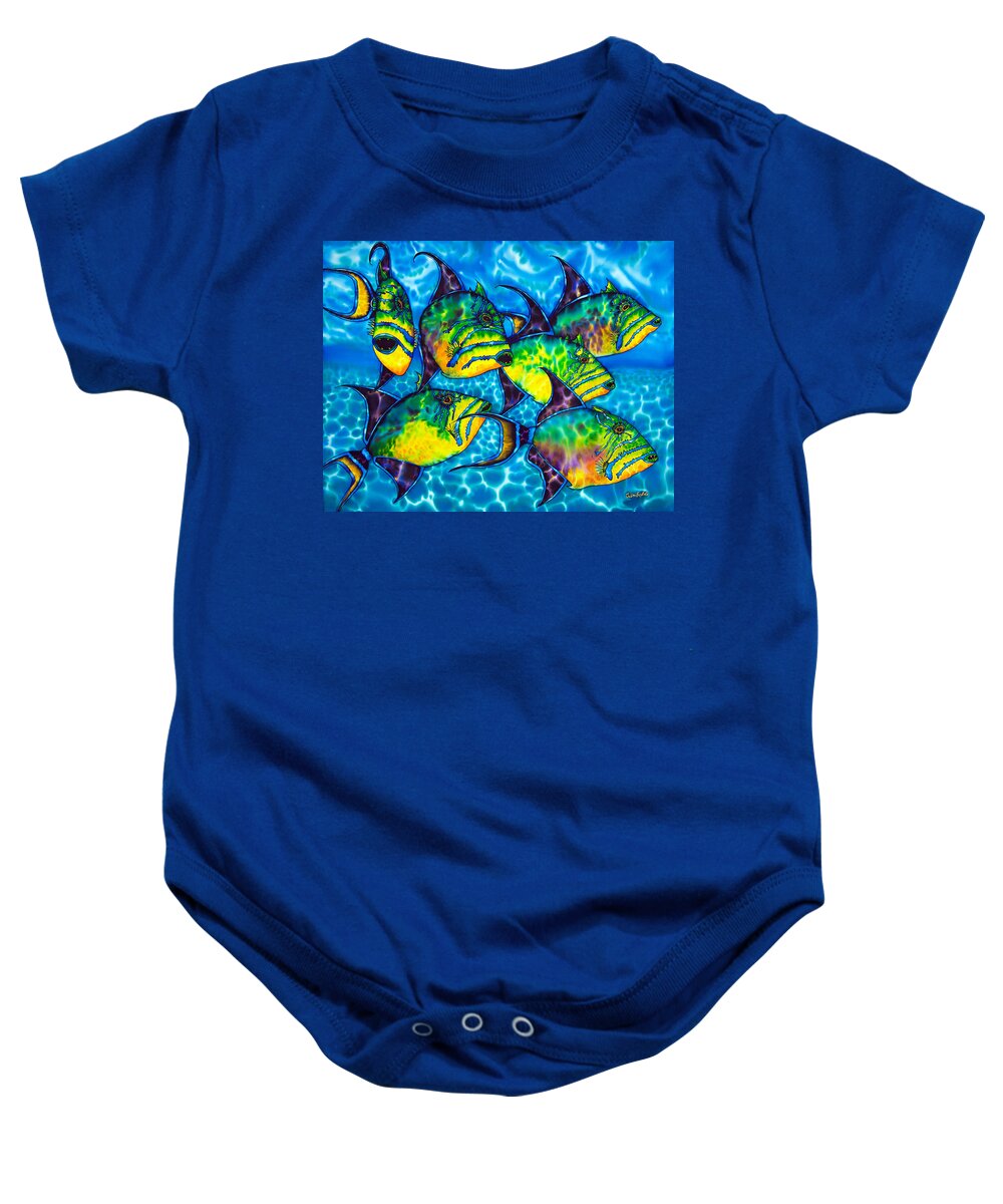 Diving Baby Onesie featuring the painting Trigger Fish - Caribbean Sea by Daniel Jean-Baptiste