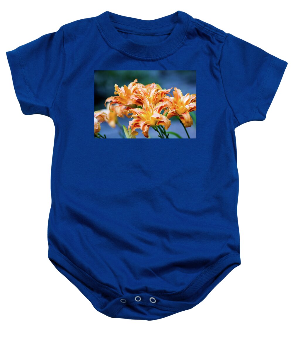 Lilies Baby Onesie featuring the photograph Triple Lilies by Linda Segerson