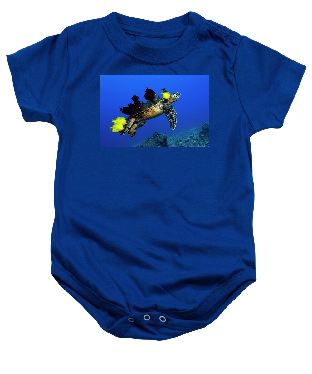 Hawaii Baby Onesie featuring the photograph Turtle grooming by Artesub