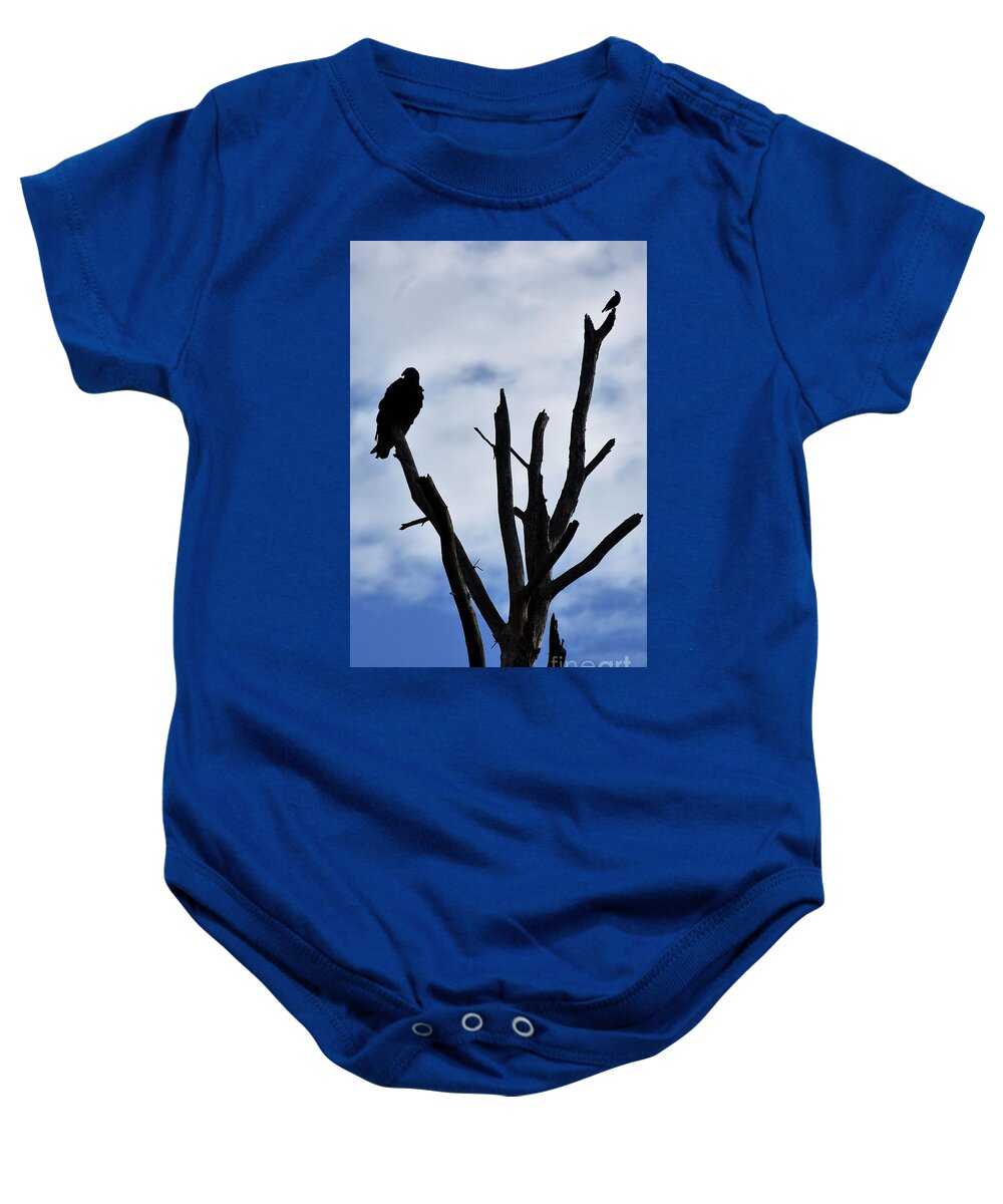 Plants Baby Onesie featuring the photograph Two Black, Birds by Skip Willits