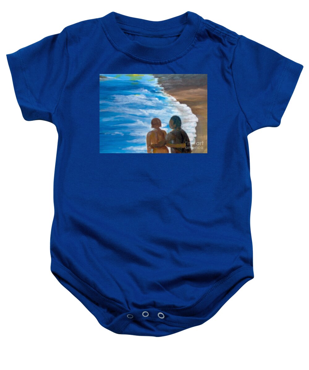 Landscape Baby Onesie featuring the painting Us Against The World by Saundra Johnson