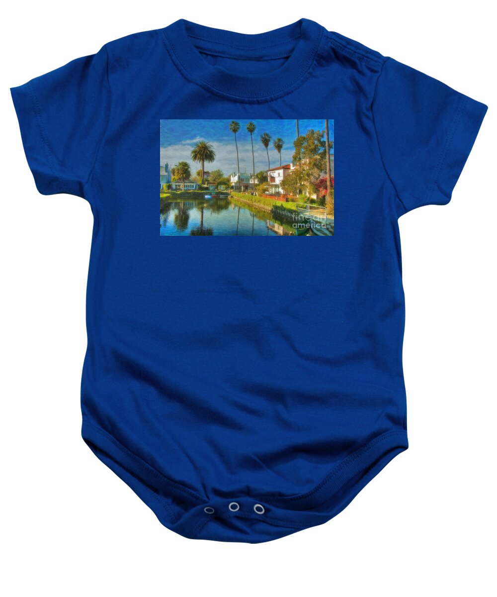 Venice Baby Onesie featuring the photograph Venice Canal houses Watercolor by David Zanzinger