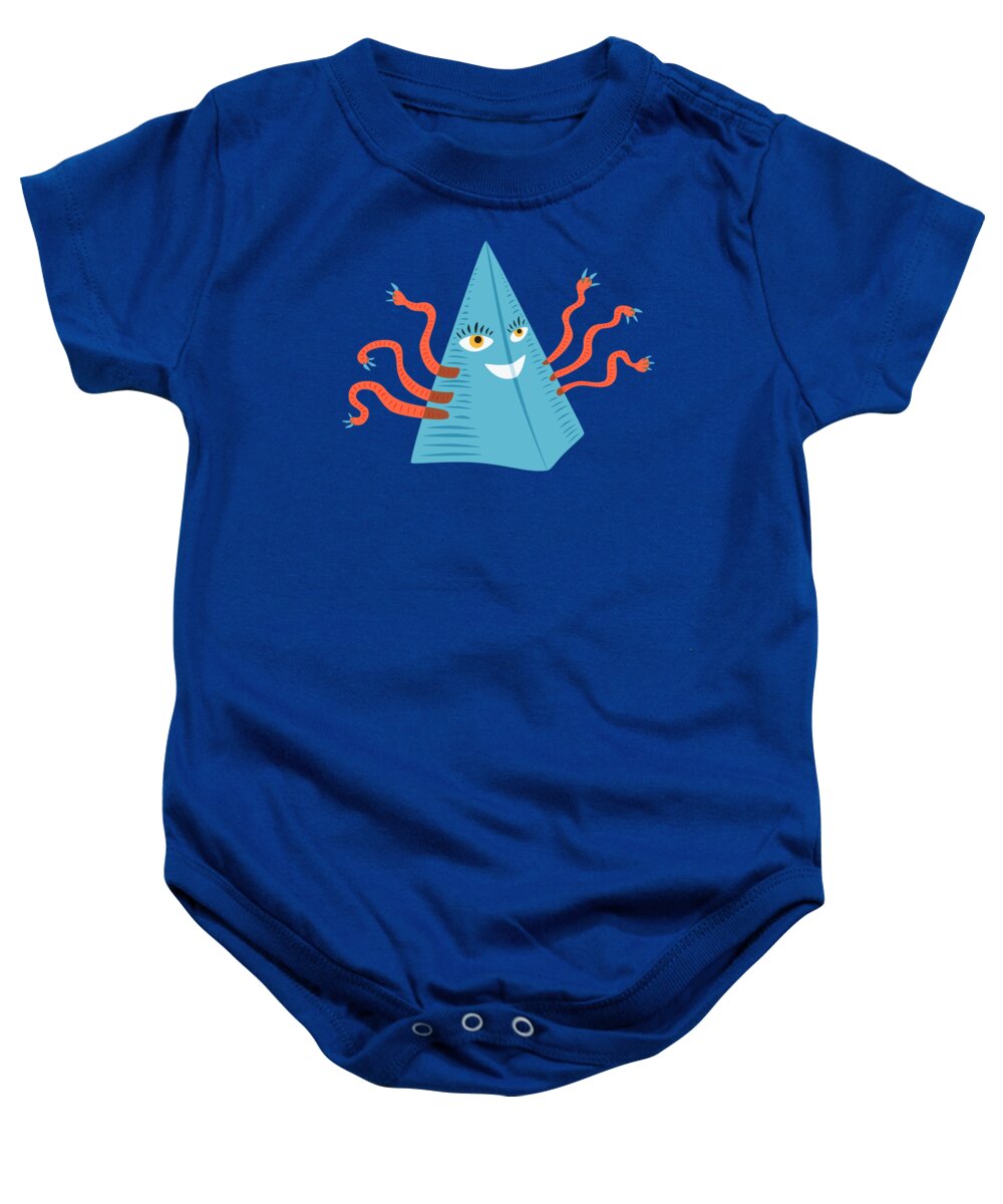 Pyramid Baby Onesie featuring the digital art Weird Blue Pyramid Character With Tentacles by Boriana Giormova