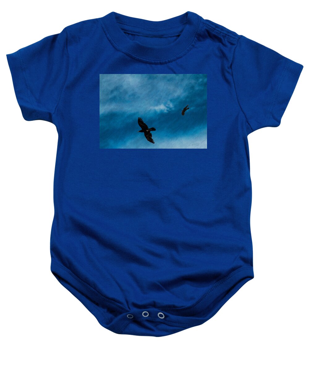When Ravens Come Calling Baby Onesie featuring the photograph When Ravens Come Calling by Bonnie Follett