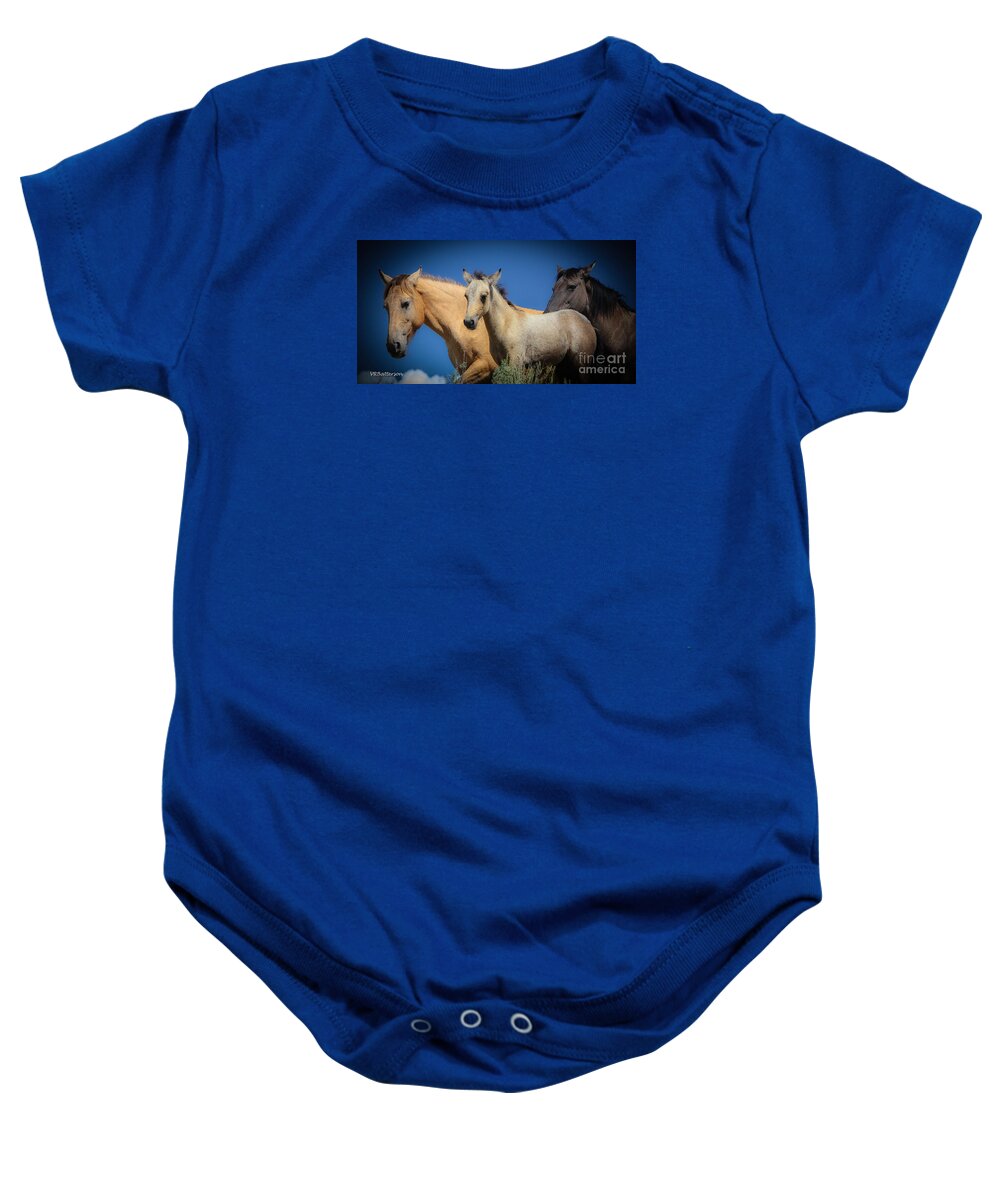 Horses Baby Onesie featuring the photograph Wild Horses on Blue Sky by Veronica Batterson