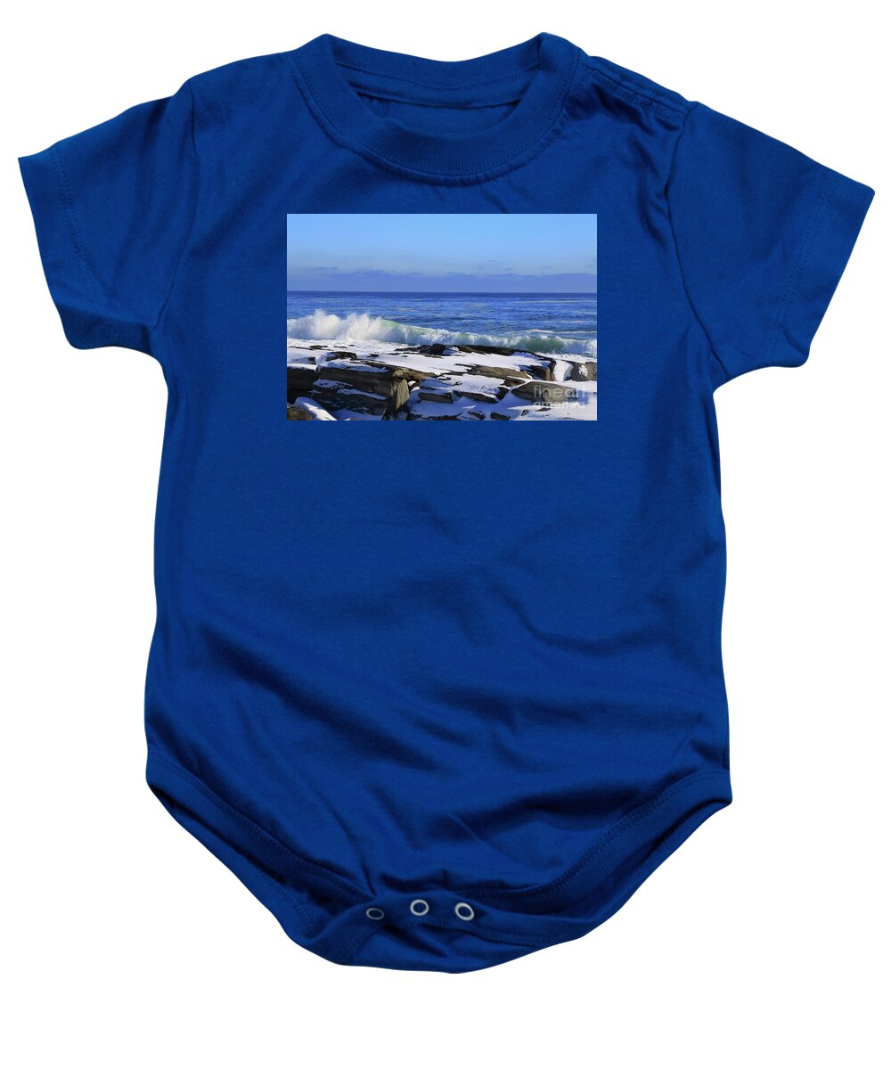 Waves Baby Onesie featuring the photograph Wild Winter Waves by Elizabeth Dow