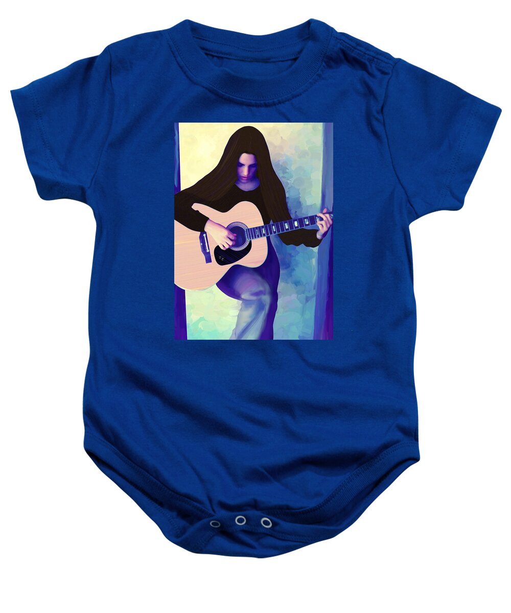 Victor Shelley Baby Onesie featuring the painting Woman Playing Guitar by Victor Shelley