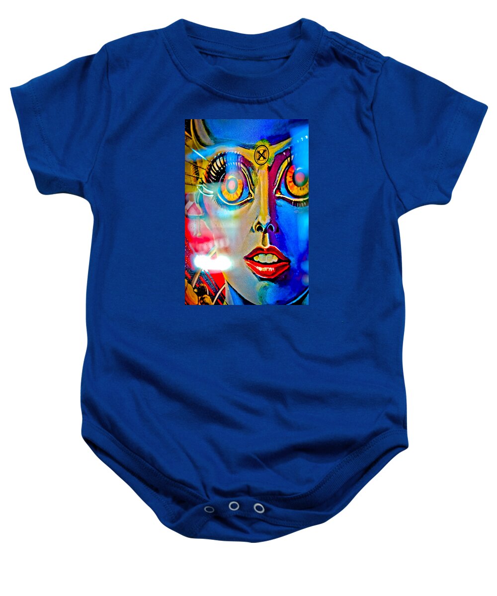 Pinball Baby Onesie featuring the photograph X is for Xenon - Pinball by Colleen Kammerer