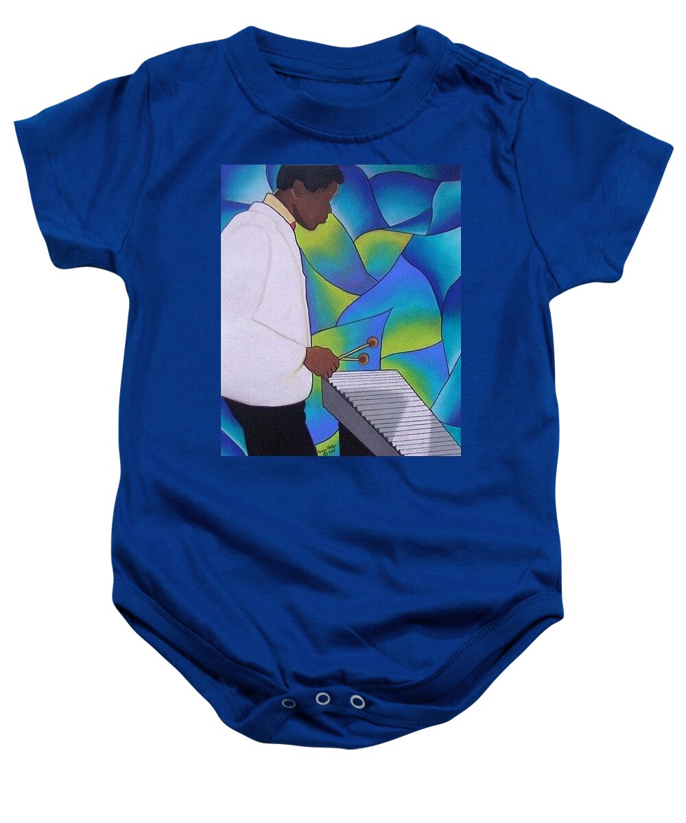 African American Art Baby Onesie featuring the pastel Xylo Man by Sonya Walker