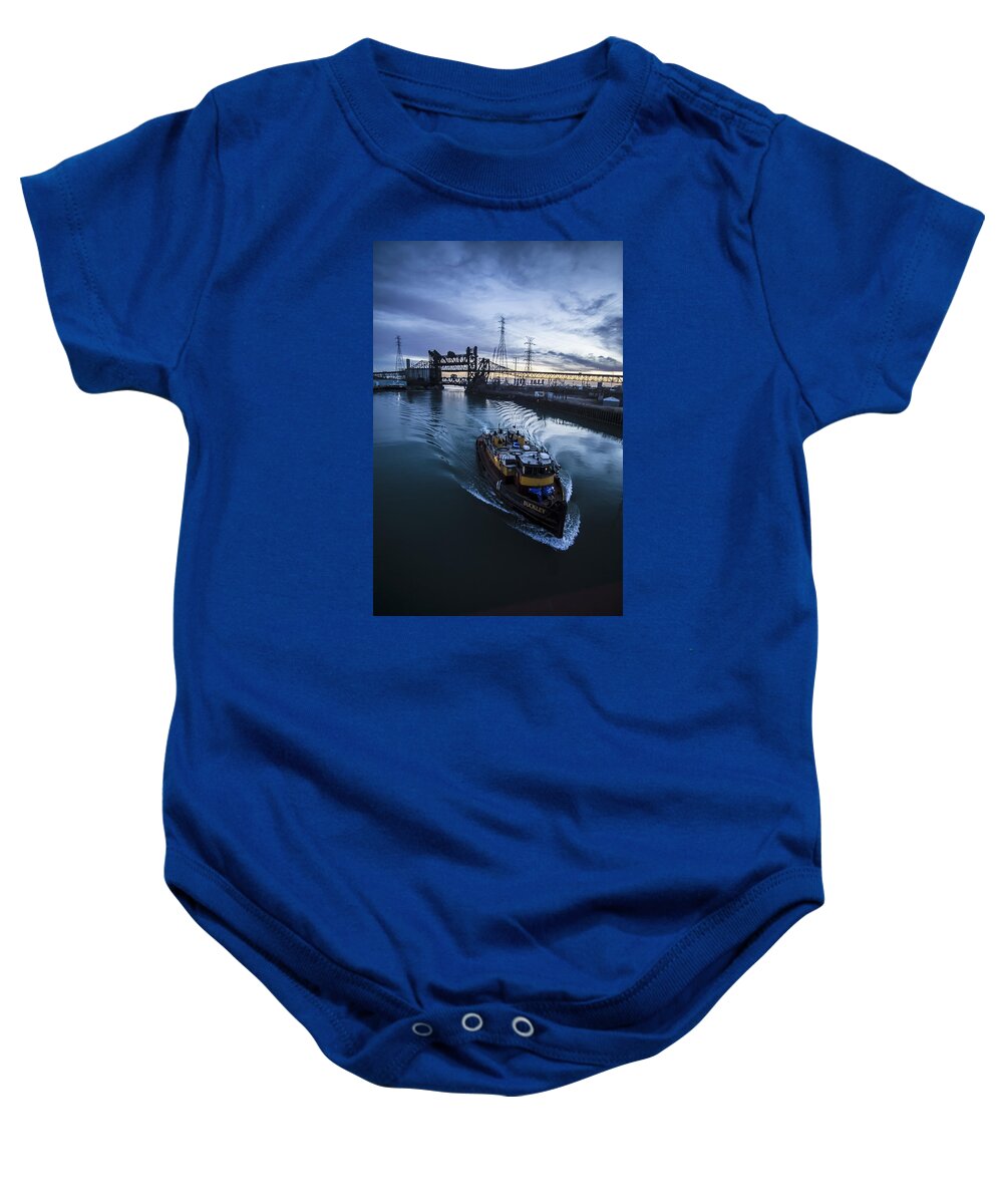 Tug Boat Baby Onesie featuring the photograph Yellow Tug Boat Approaching by Sven Brogren