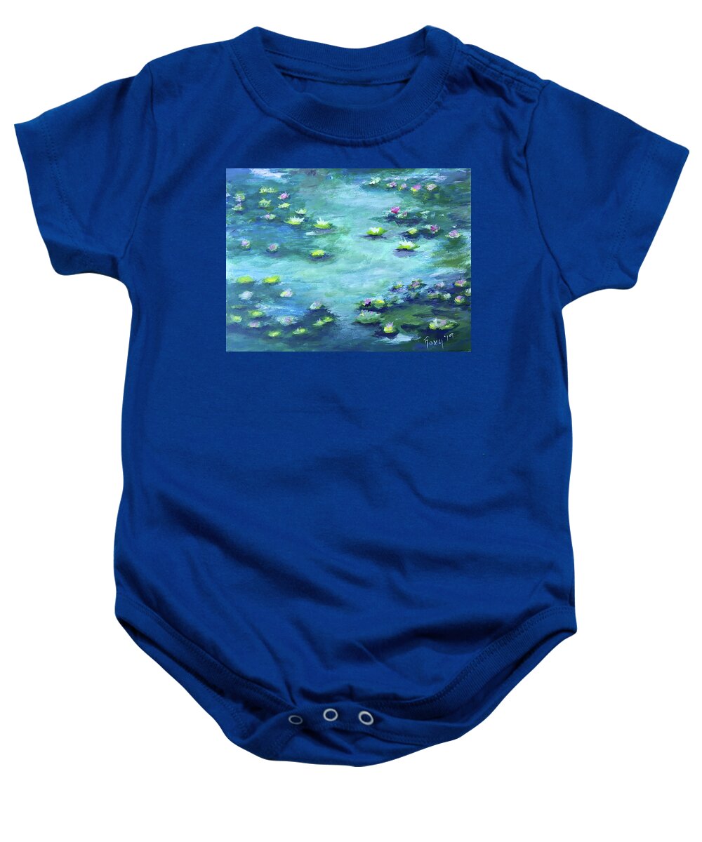 Water Lilies Baby Onesie featuring the painting Lily Pond by Roxy Rich