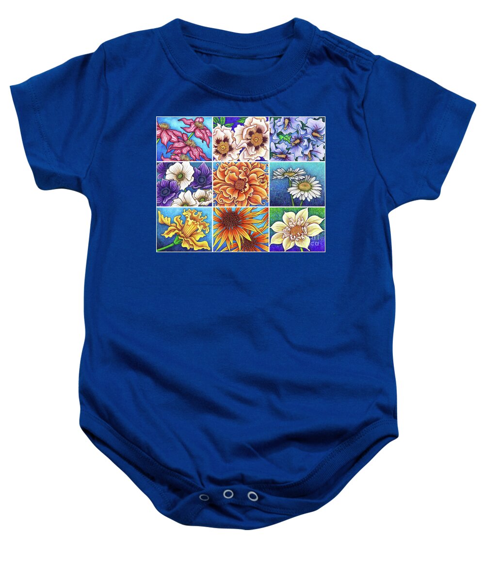 Garden Baby Onesie featuring the painting Blue Garden Patchwork 2 by Amy E Fraser