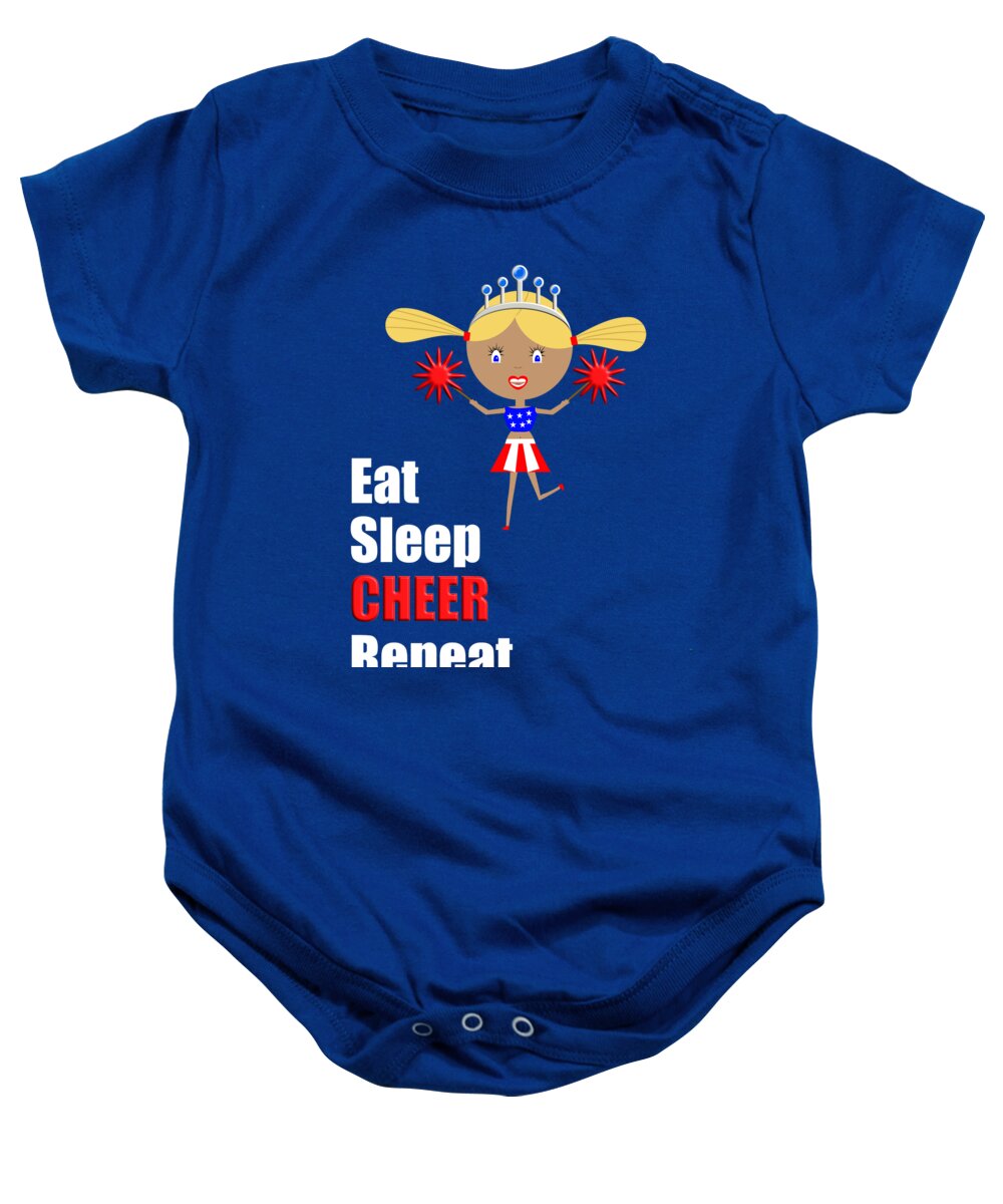 Eat Baby Onesie featuring the digital art Cheerleader and Pom Poms with Text Eat Sleep Cheer Text by Barefoot Bodeez Art