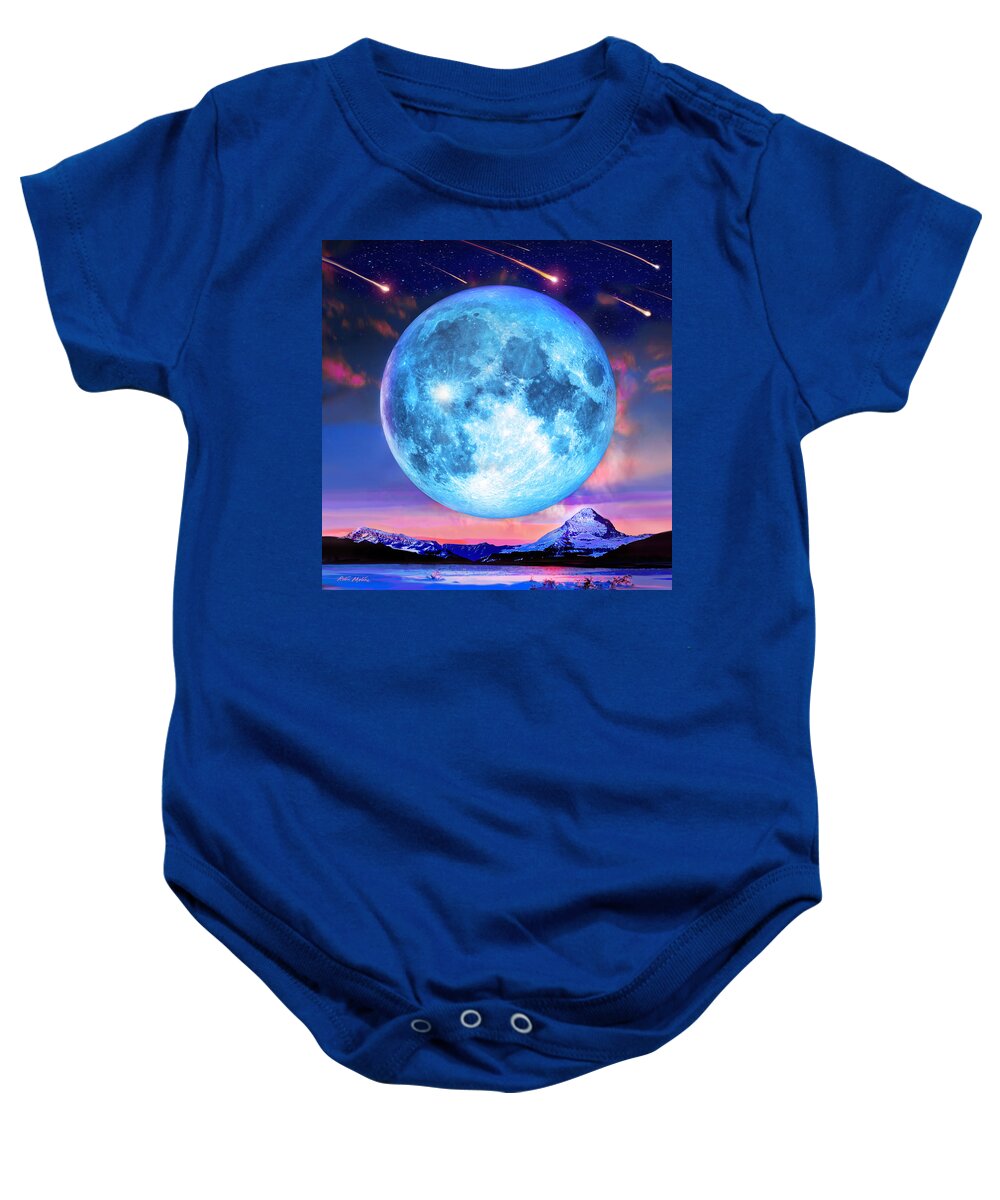 Full Moon Baby Onesie featuring the digital art Cold Mountain Moon by Robin Moline