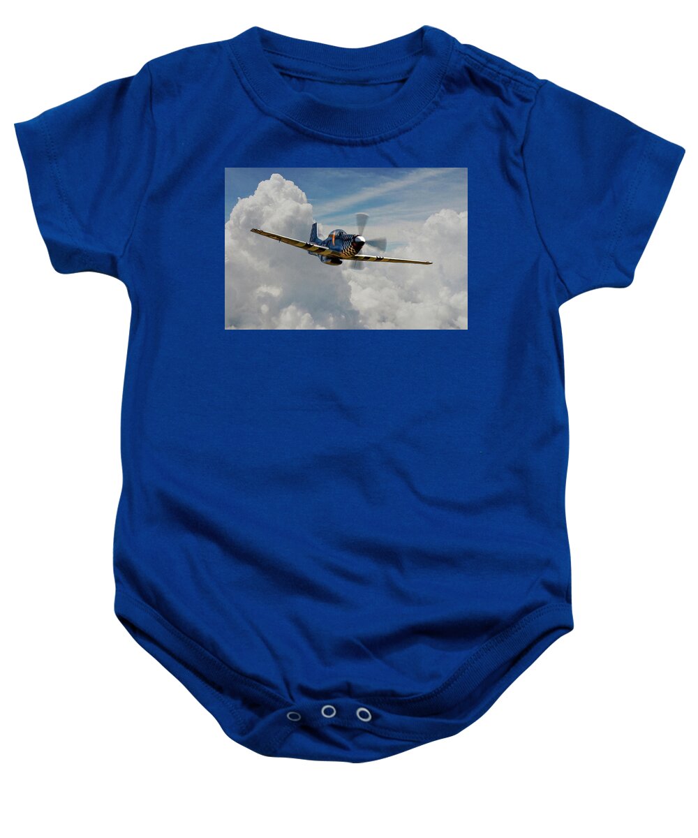 North American Tf51d Mustang ‘contrary Mary’ Training Version Of The Legendary North American P-51 Mustang. Digital Painting Baby Onesie featuring the digital art Contrary Mary - P51 Mustang by Airpower Art
