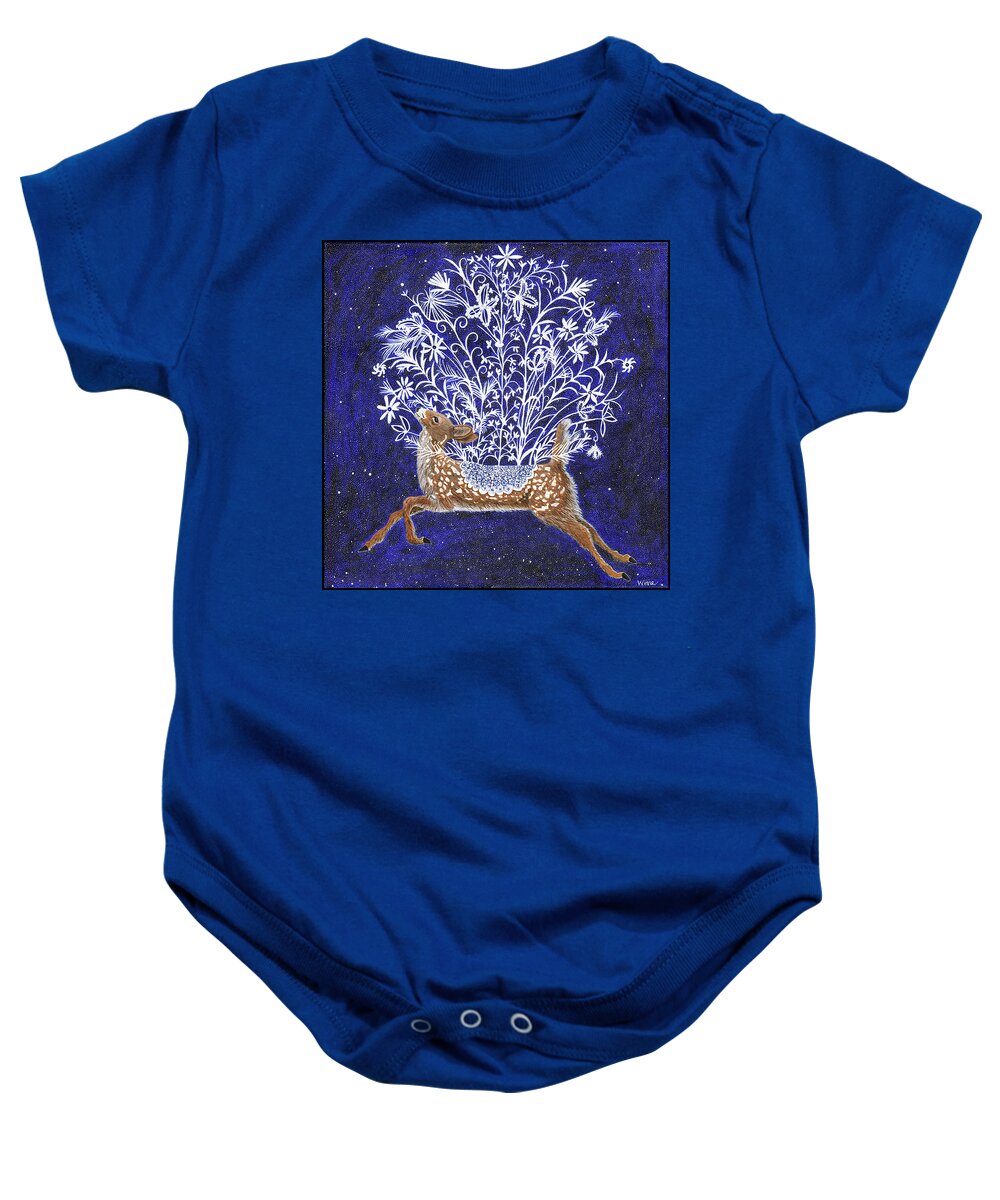 Lise Winne Baby Onesie featuring the painting Fawn Bouquet by Lise Winne