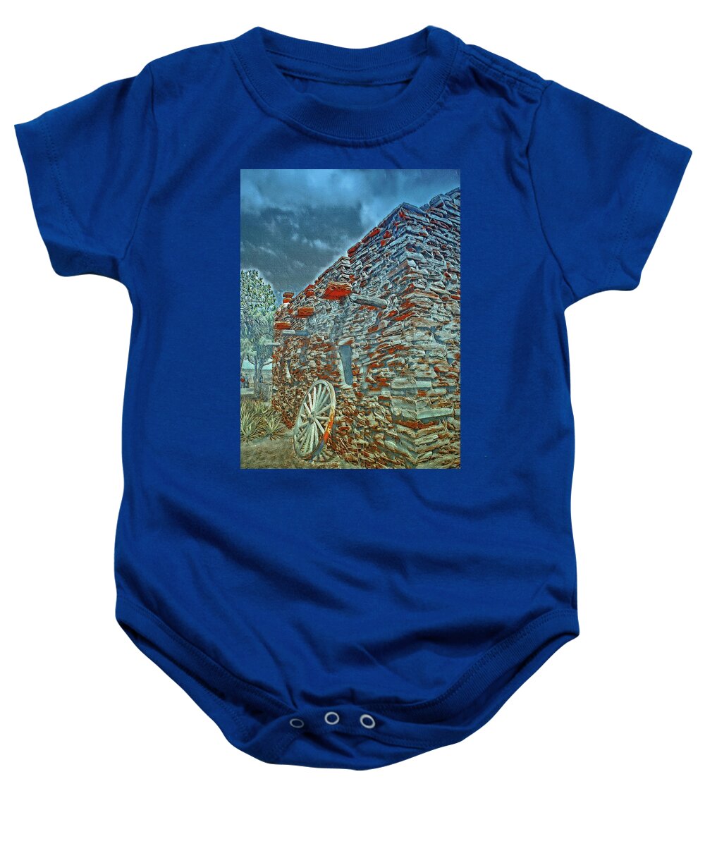 Grand Canyon. Southern Rim Grand Canyon Baby Onesie featuring the digital art Grand Canyon Stone House by Jerry Cahill