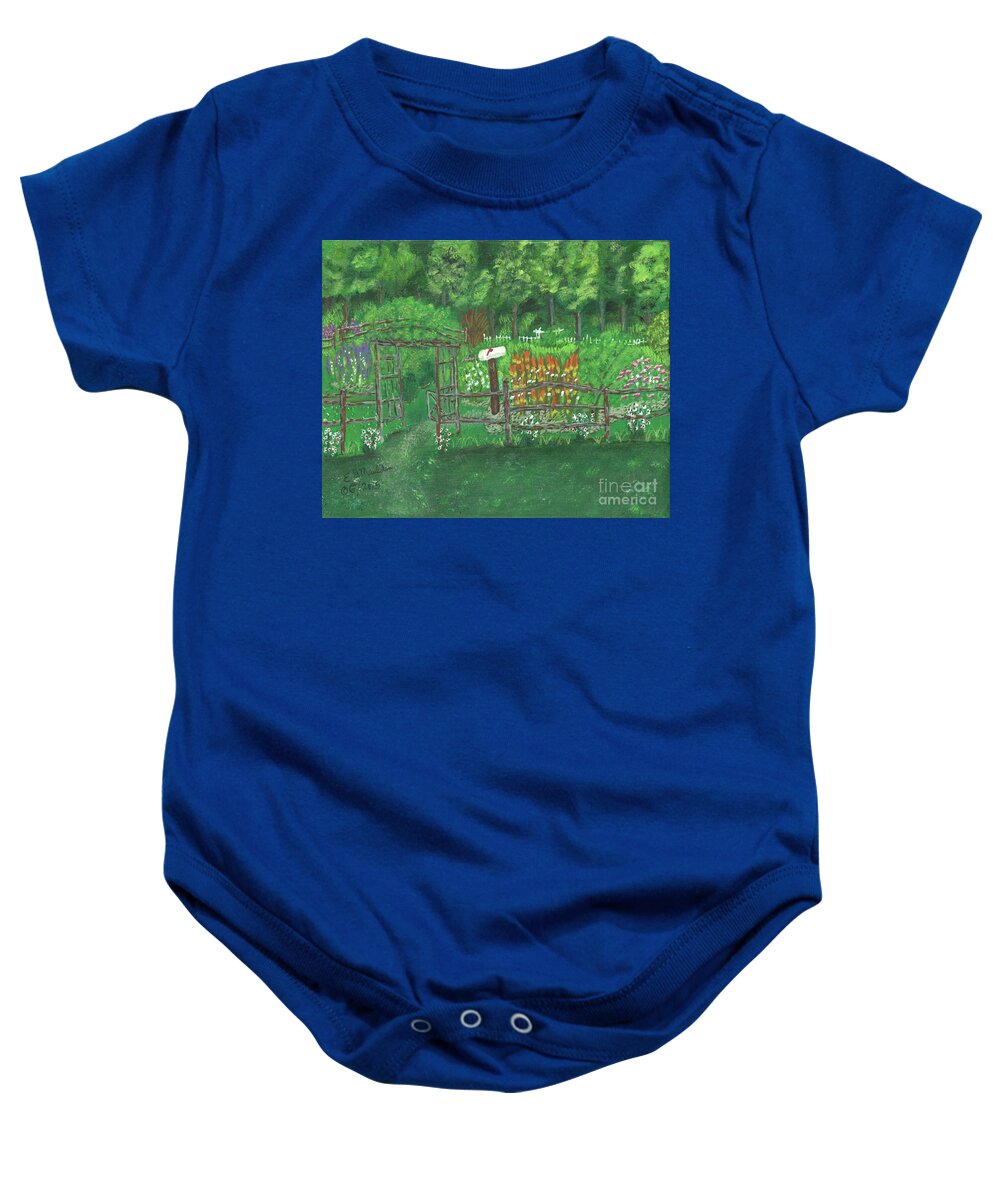 Mailbox Baby Onesie featuring the painting Hot Air Mail, 1st in Mailbox Series by Elizabeth Mauldin