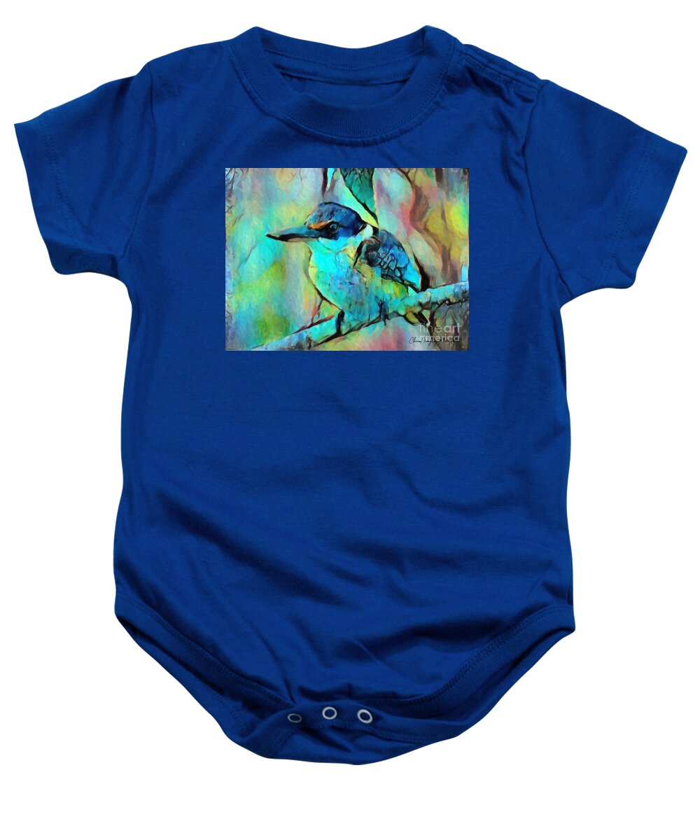 Kookaburra Baby Onesie featuring the painting Kookaburra Blues by Chris Armytage
