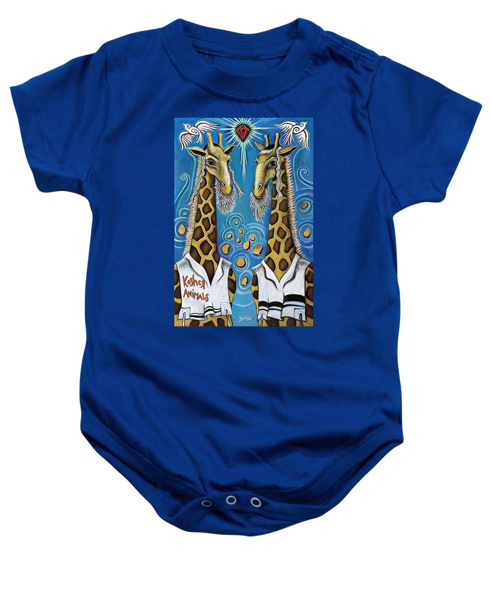Giraffes Baby Onesie featuring the painting Kosher Animals by Yom Tov Blumenthal