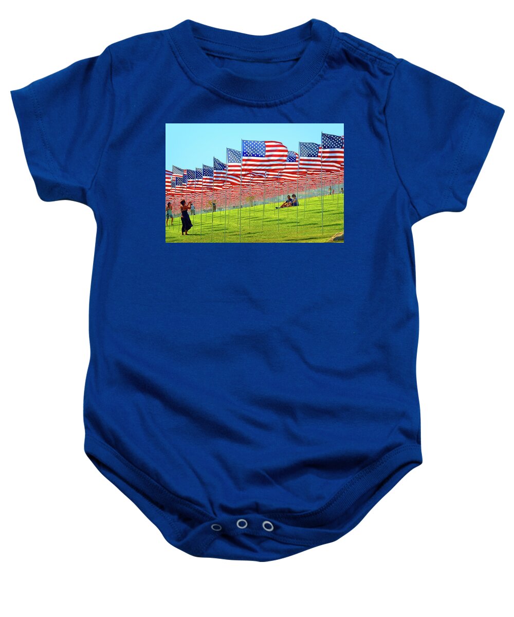 American Flags Baby Onesie featuring the photograph Land of the Free by Lynn Bauer