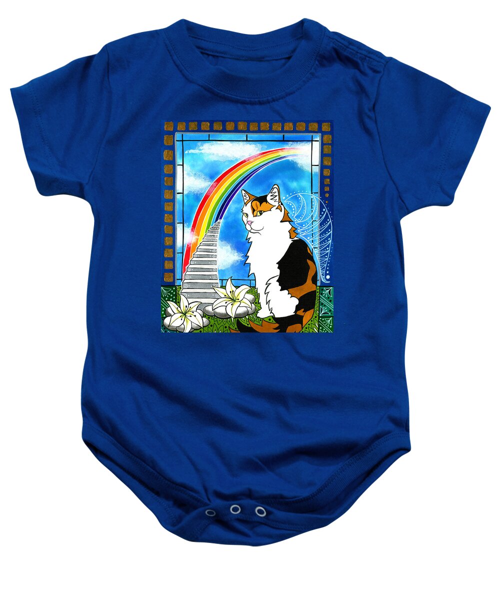 Tortoiseshell Cat Baby Onesie featuring the painting Mama Turtle - Cat Painting by Dora Hathazi Mendes