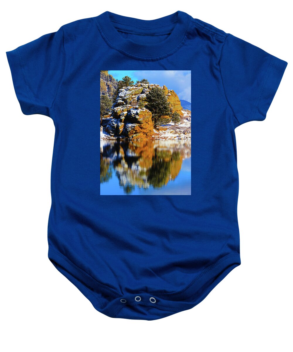 Mary's Lake Baby Onesie featuring the photograph Mary's Lake by Shane Bechler