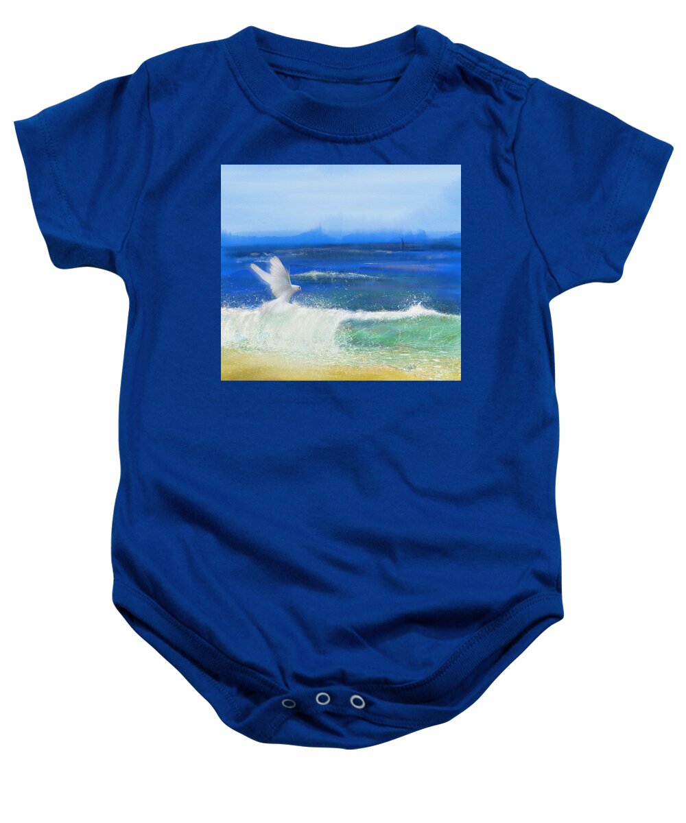 Seascape Baby Onesie featuring the mixed media Ocean Dove the Faithful Witness  by Mark Tonelli