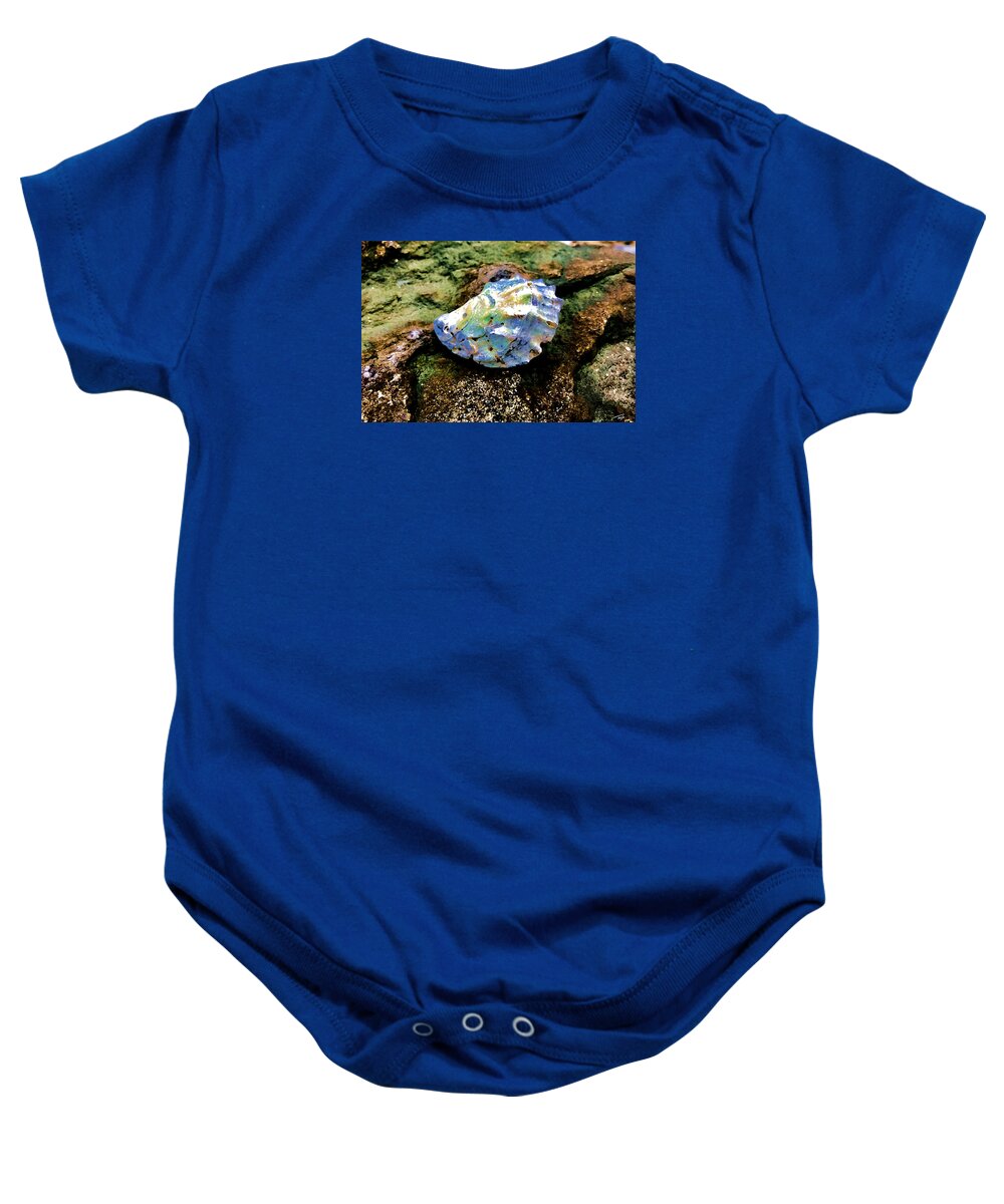 Sea Shell Baby Onesie featuring the photograph Shell on Jetty by Tom Johnson