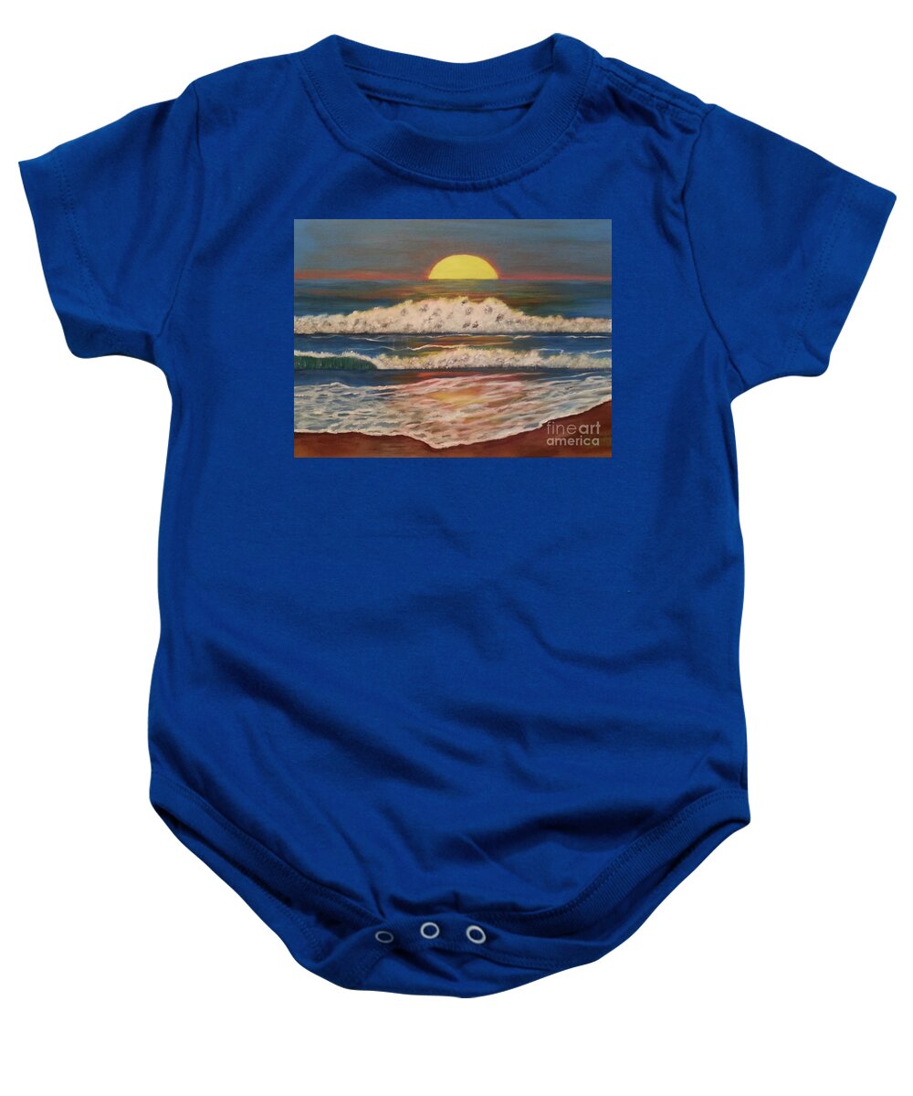 Sundown Baby Onesie featuring the painting Beach Sunset by Elizabeth Mauldin