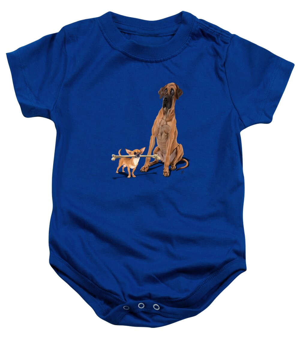 Great Dane Baby Onesie featuring the digital art The Long and the Short and the Tall Colour by Rob Snow