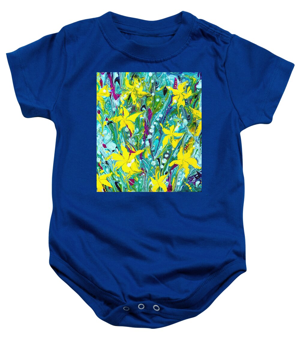 Lilies Baby Onesie featuring the painting Water Lilies by Vallee Johnson