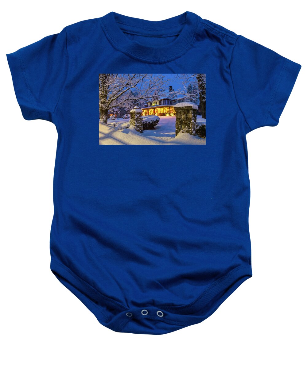 Winter Baby Onesie featuring the photograph Winter Inn by White Mountain Images