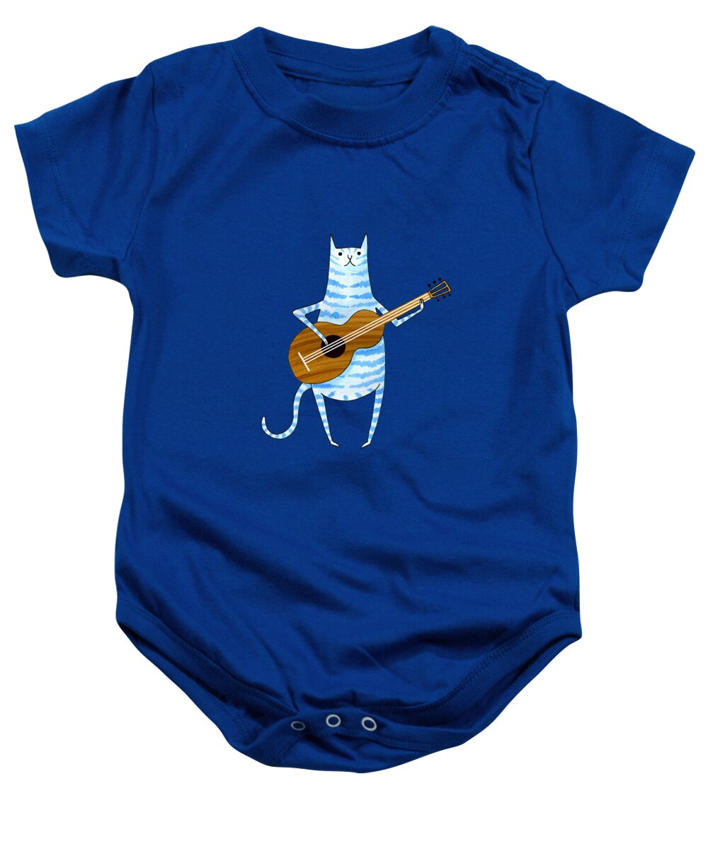 Cat Baby Onesie featuring the mixed media Guitar by Andrew Hitchen