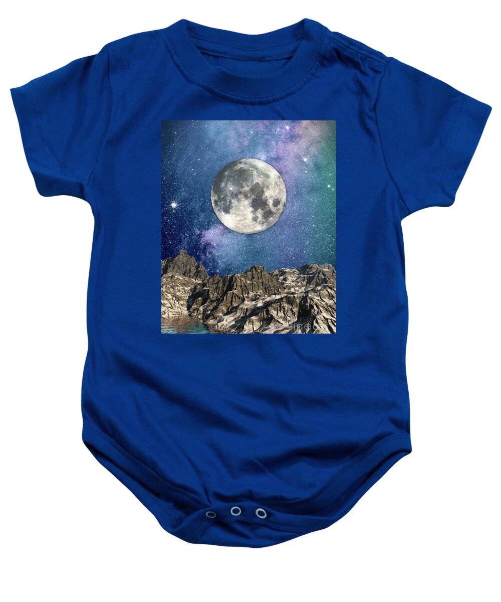 Moon Baby Onesie featuring the digital art Moon Over Mountains #1 by Phil Perkins