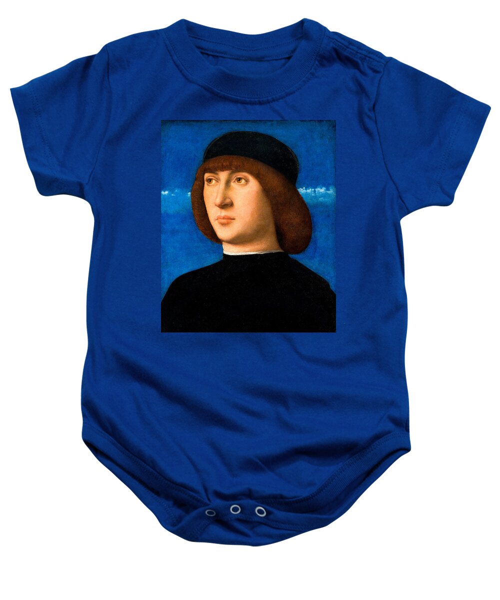 Giovanni Bellini Baby Onesie featuring the painting Portrait of a Young Man #5 by Giovanni Bellini