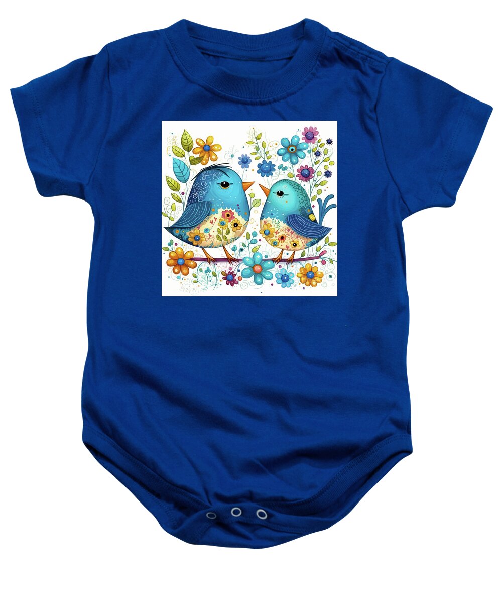 Bluebirds Baby Onesie featuring the painting Adorable Bluebirds by Tina LeCour