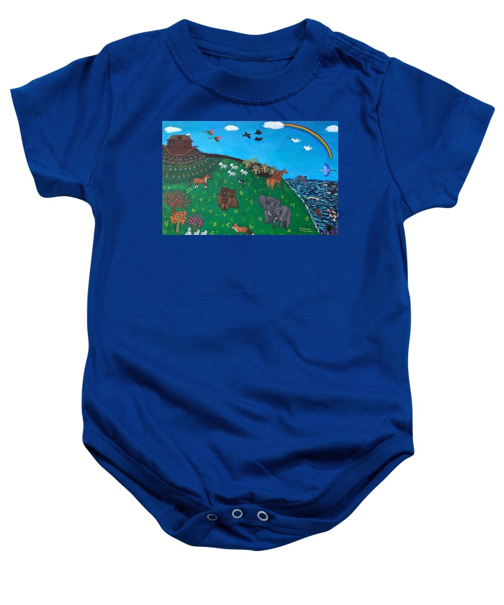 Rainbow Baby Onesie featuring the painting After the Flood by Sue Gurland
