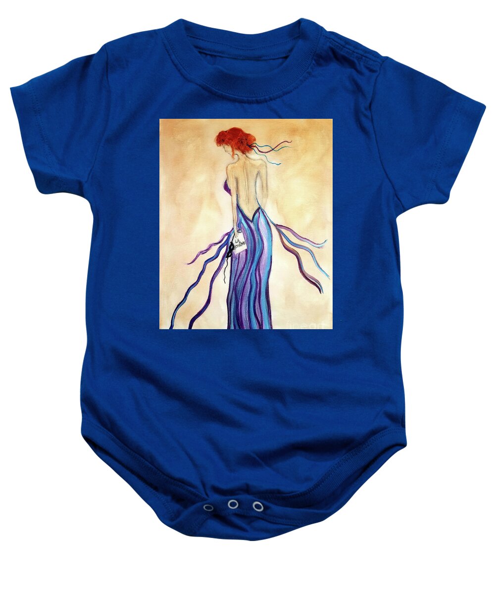 Mask Baby Onesie featuring the painting After the Opera by Artist Linda Marie