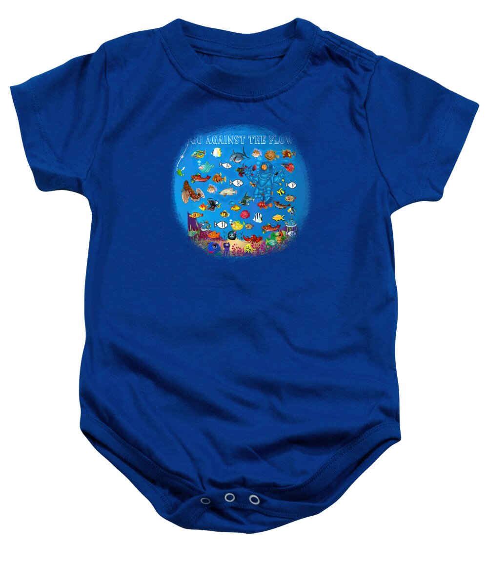 Christian Fish Baby Onesie featuring the mixed media Against the Flow by Dr Gali