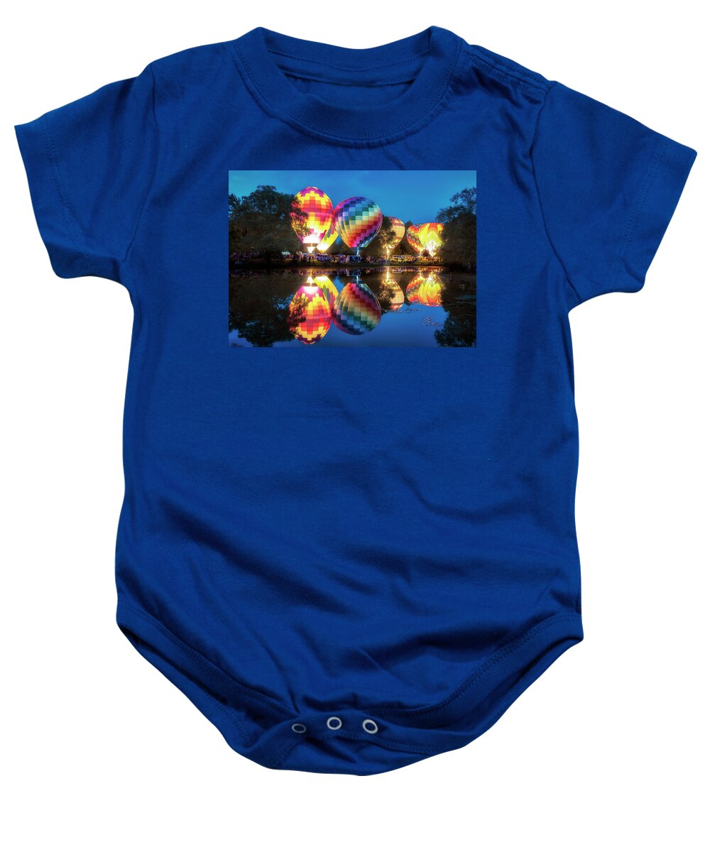 Hot Air Balloons Baby Onesie featuring the photograph All Balloon Glow - Centralia Balloon Fest by Susan Rissi Tregoning