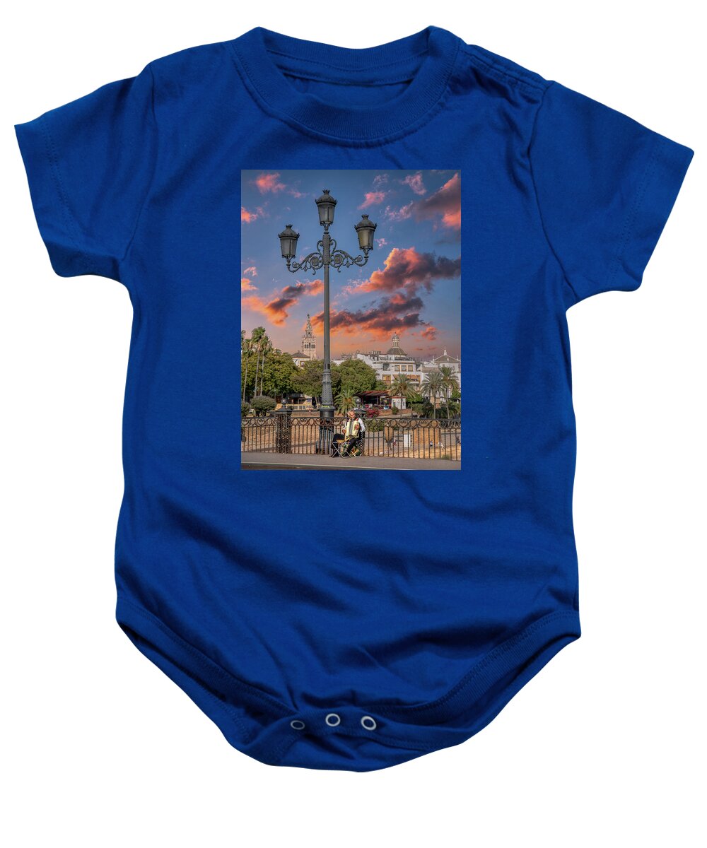 Sunset Baby Onesie featuring the photograph An Argentine in Seville by Micah Offman